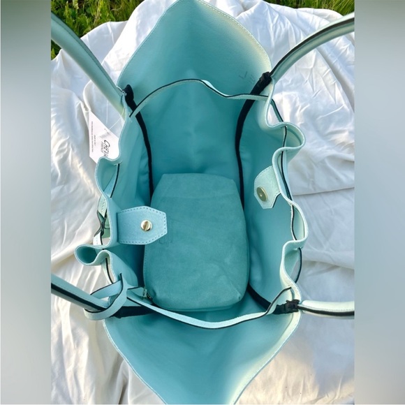 Cheval Firenze Seafoam Mint Suede Tote Made In Italy Drawstring Bag w/ Pouch NWT - Picture 8 of 11